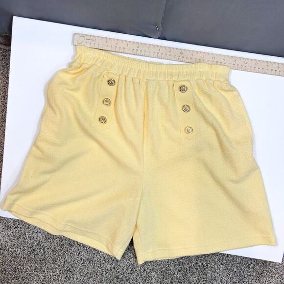 ADOLFO Preppy Butter Yellow Old Money Gold Buttons Terry Fisherman Shorts Large - Picture 1 of 6